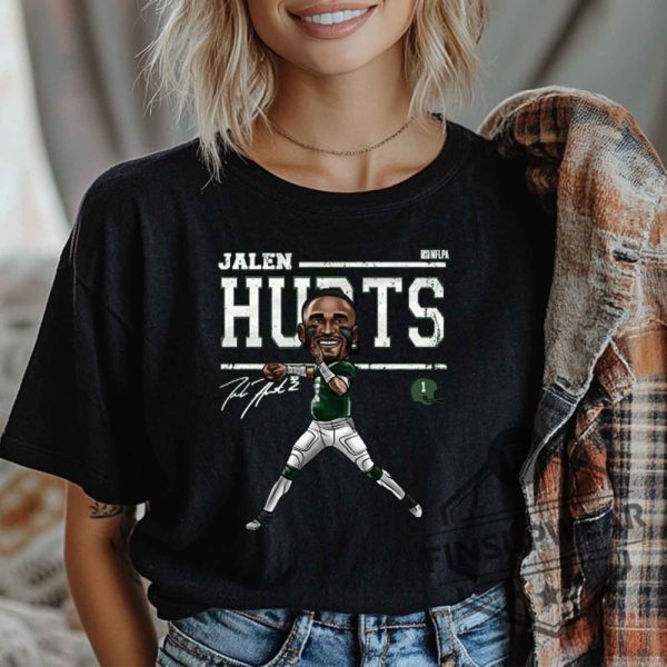 Jalen Hurts Cartoon Wht Tshirt Sweatshirt Hoodie finsupwear 1