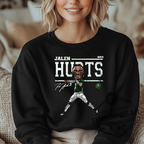 Jalen Hurts Cartoon Wht Tshirt Sweatshirt Hoodie finsupwear 3