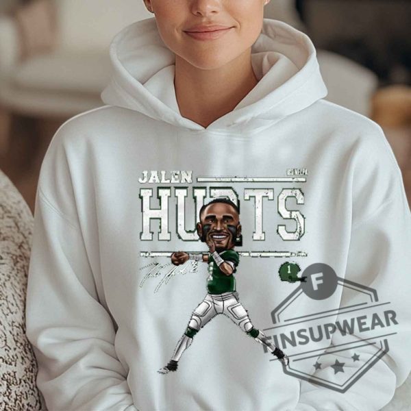 Jalen Hurts Cartoon Wht Tshirt Sweatshirt Hoodie finsupwear 6