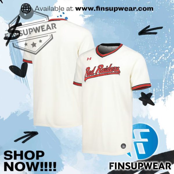 Texas Tech Red Raiders Cream Replica Baseball Shirt Tshirt finsupwear 1