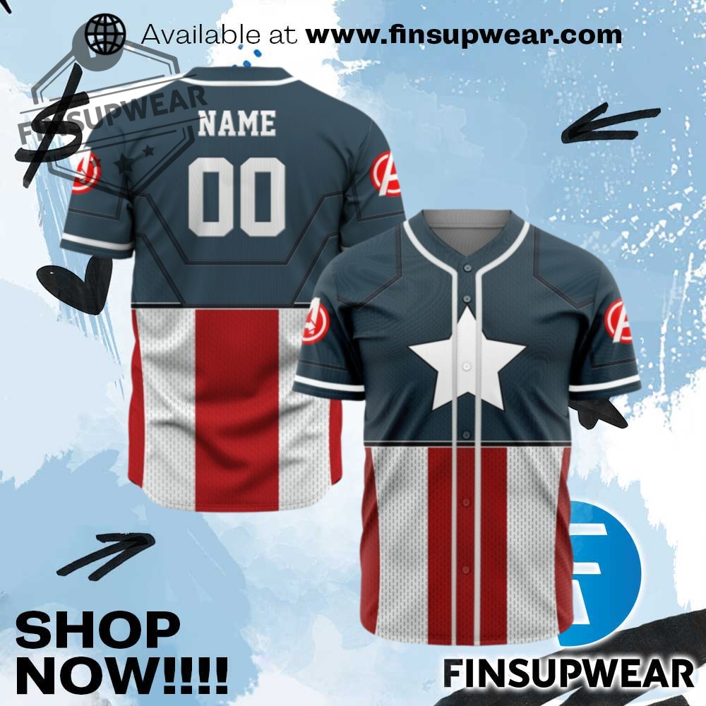 Personalized Captain America Cosplay Baseball Jersey 1 Personalized Captain America Cosplay Baseball Jersey