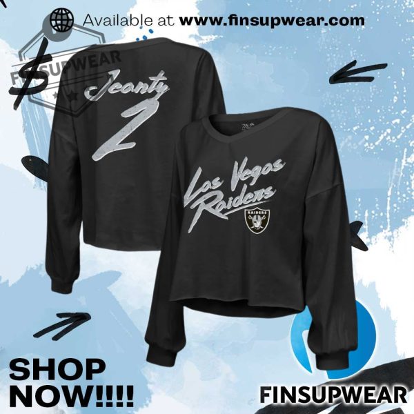 Ashton Jeanty Las Vegas Raiders Majestic Threads Womens 2025 Nfl Draft First Round Pick Offshoulder Script Name Number Vneck Tshirt finsupwear 1