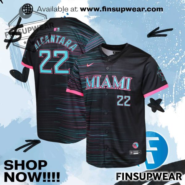 Sandy Alcantara Miami Marlins Youth 2025 City Connect Limited Player Jersey finsupwear 1