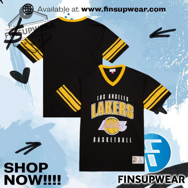 Nba V Neck Retro By Mitchell Ness Black Gold Retro Tshirt finsupwear 1