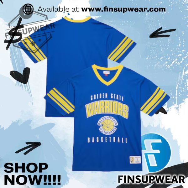 Nba V Neck By Mitchell Ness Retro Blue Yellow Tshirt finsupwear 1