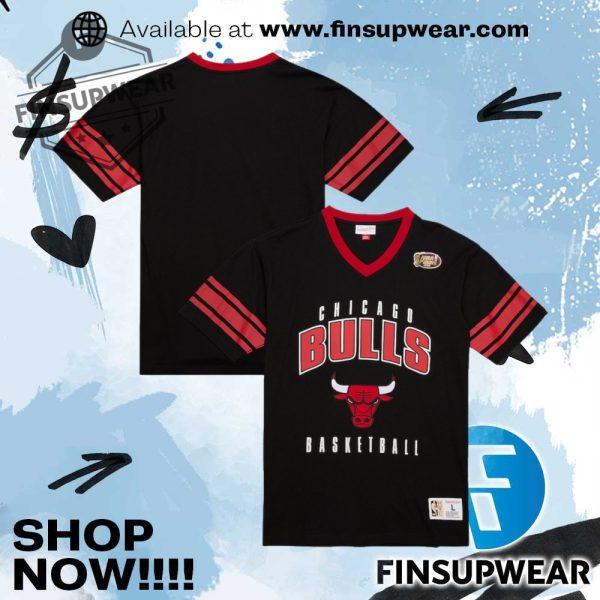 Nba V Neck By Mitchell Ness Black Red Retro Tshirt finsupwear 1