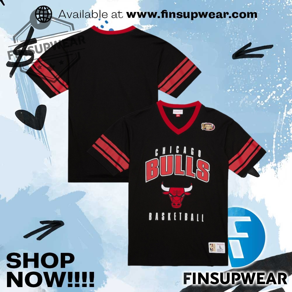 Nba V Neck By Mitchell Ness Black Red Retro Tshirt 1 NBA V Neck By Mitchell & Ness Black & Red Retro TShirt