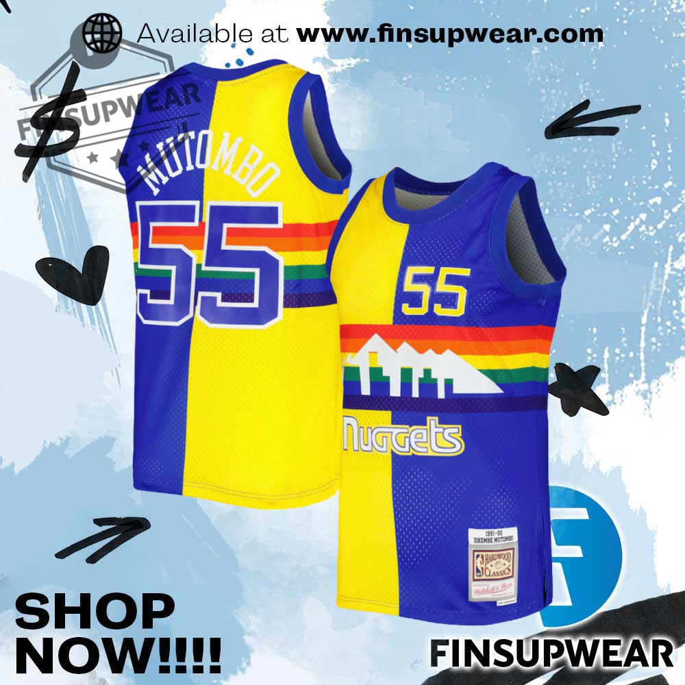Mens Mitchell Ness Dikembe Mutombo Royalgold Denver Nuggets Hardwood Classics 199192 Split Swingman Jersey 1 Mens Mitchell Ness Dikembe Mutombo Royalgold Denver Nuggets Hardwood Classics 199192 Split Swingman Jersey finsupwear 1
