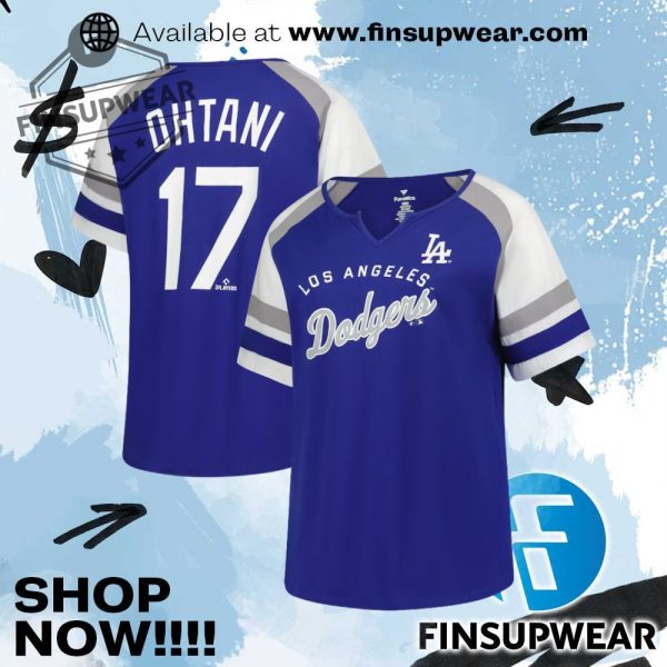 Shohei Ohtani Los Angeles Dodgers Profile Womens Plus Size Name Number Raglan Tshirt finsupwear 1