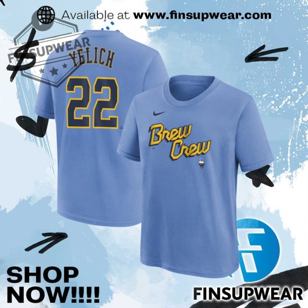 Christian Yelich Milwaukee Brewers Nike Youth Fuse City Connect Name Number Tshirt finsupwear 1