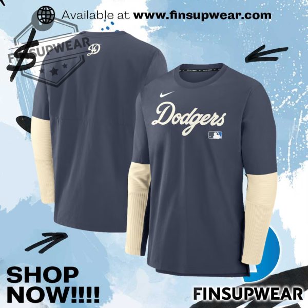 Los Angeles Dodgers Nike Authentic Collection City Connect Lightweight Player Triblend Performance Long Sleeve Tshirt finsupwear 1