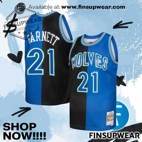 Kevin Garnett Minnesota Timberwolves Mitchell Ness Hardwood Classics 199596 Split Swingman Jersey finsupwear 1