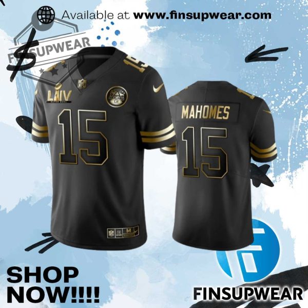 Patrick Mahomes Black Super Bowl Liv Golden Edition Nfl Jersey finsupwear 1