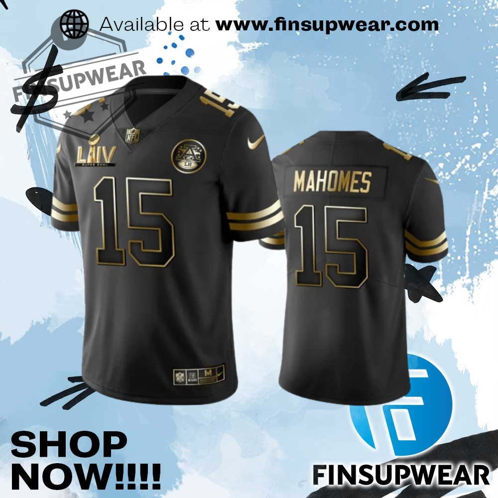 Patrick Mahomes Black Super Bowl Liv Golden Edition Nfl Jersey 1 Patrick Mahomes Black Super Bowl LIV Golden Edition NFL Jersey