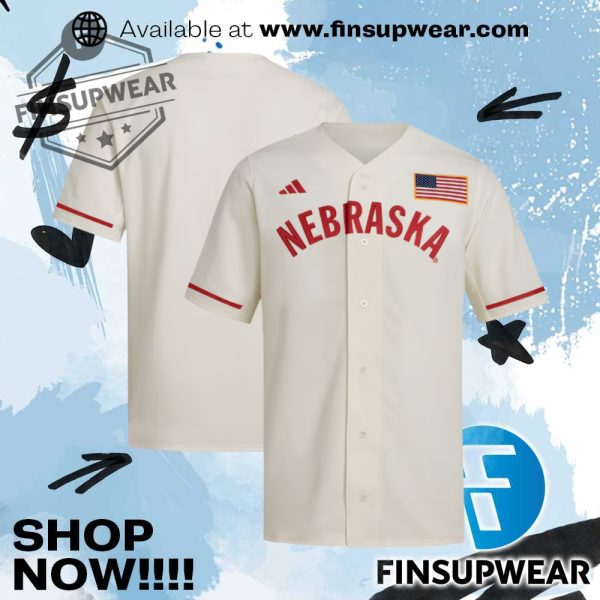Mens Adidas Cream Nebraska Huskers Replica Baseball Jersey finsupwear 1