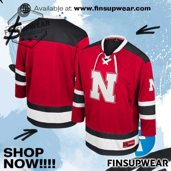 Mens Colosseum Scarlet Nebraska Huskers Athletic Machine Fashion Hockey Jersey finsupwear 1