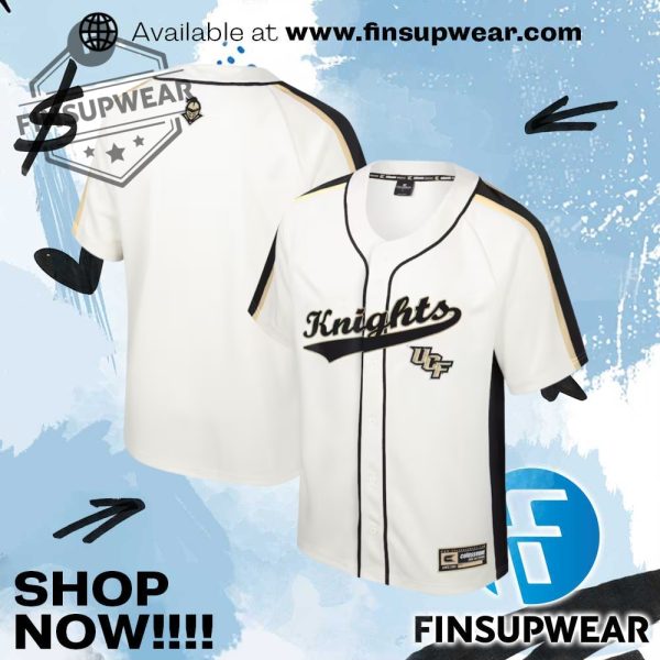 Mens Colosseum Cream Ucf Knights Ruth Buttonup Baseball Jersey finsupwear 1