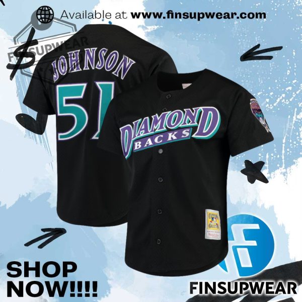 Randy Johnson Arizona Diamondbacks Mitchell Ness Cooperstown Collection Mesh Batting Practice Buttonup Jersey finsupwear 1