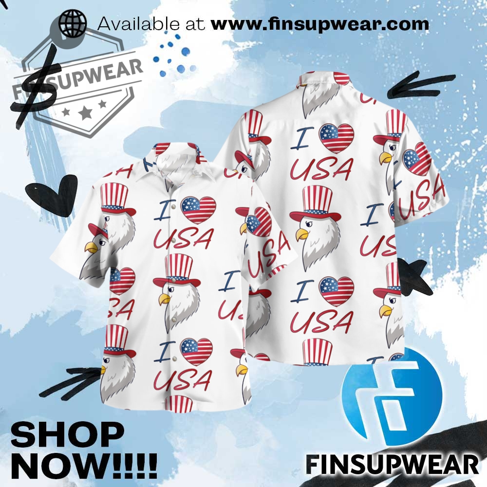 I Love Usa Mens Hawaiian Shirt Patriotic Eagle Vibe 1 I Love USA Men’s Hawaiian Shirt Patriotic Eagle Vibe