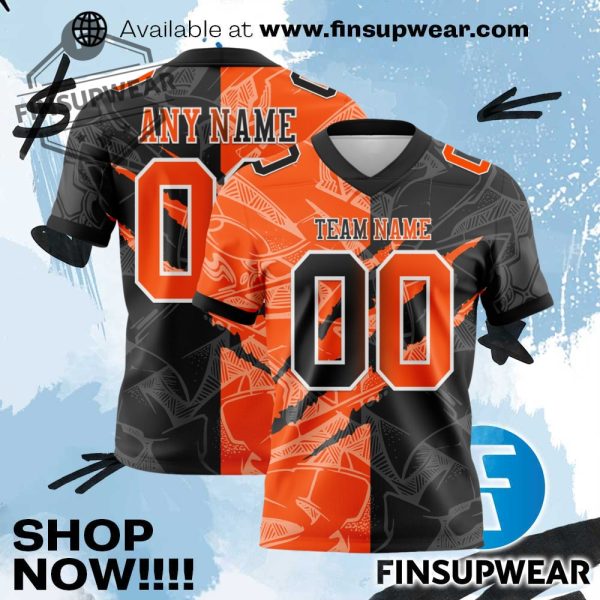Custom Black Orangewhite Mesh Authentic Gradient Fashion Scratch Football Jersey finsupwear 1