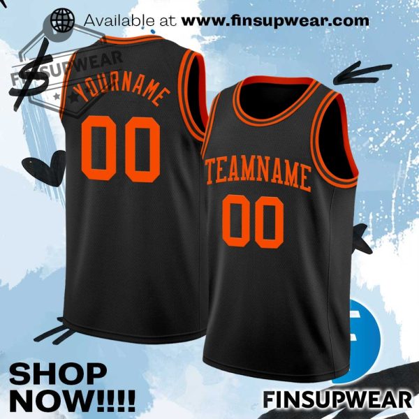 Custom Black Orange Authentic Basketball Jersey finsupwear 1