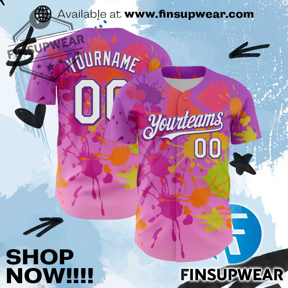 Top Trending 2025: Must-Have Basketball Jerseys and Baseball Jerseys 14 Custom Purple White 3D Pattern Design Graffiti Splash Authentic Baseball Jersey