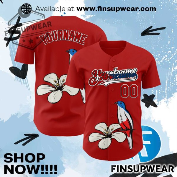 Custom Red Black Whitecuban Flag 3D Cuba Authentic Baseball Jersey finsupwear 1