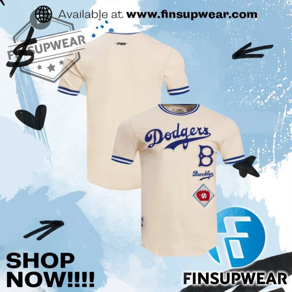 Pro Standard Brooklyn Dodgers White Retro Chenille Striped Short Sleeve Fashion T Shirt finsupwear 1
