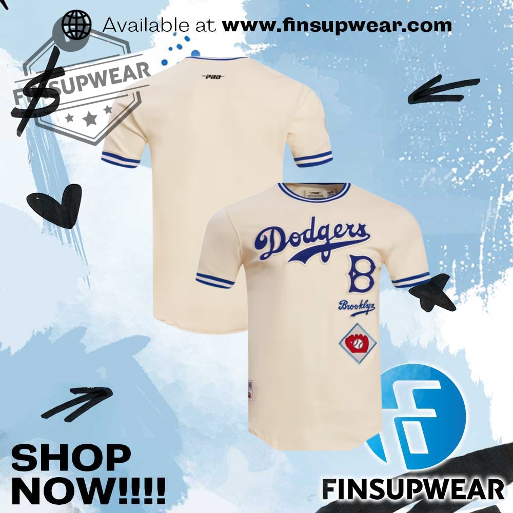 Pro Standard Brooklyn Dodgers White Retro Chenille Striped Short Sleeve Fashion T Shirt 1 Pro Standard Brooklyn Dodgers White Retro Chenille Striped Short Sleeve Fashion T Shirt