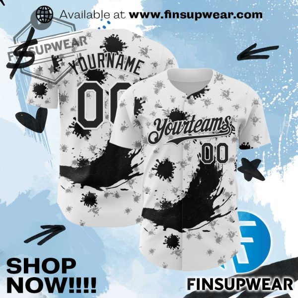 Custom Light Pink Whitered 3D Pattern Design Graffiti Ink Brush Stroke Authentic Baseball Jersey finsupwear 1
