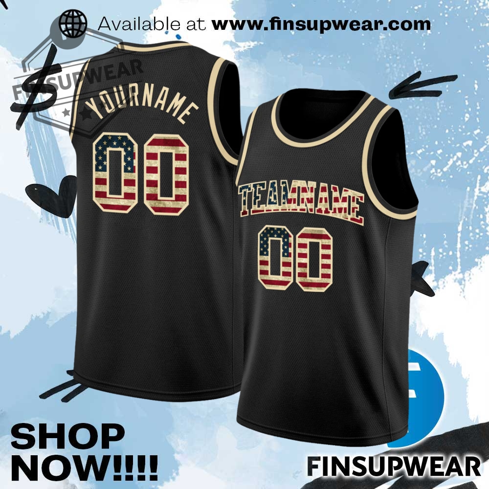 Custom Black Vintage Usa Flagcream Authentic Basketball Jersey 1 Custom Black Vintage USA Flag-Cream Authentic Basketball Jersey