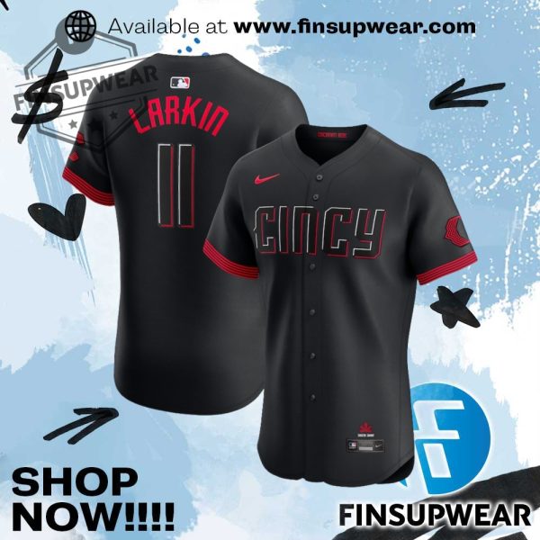 Mens Cincinnati Reds Barry Larkin Nike Black City Connect Elite Jersey finsupwear 1