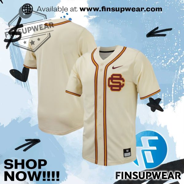 Mens Nike Cream Usc Trojans Replica Fullbutton Baseball Jersey finsupwear 1