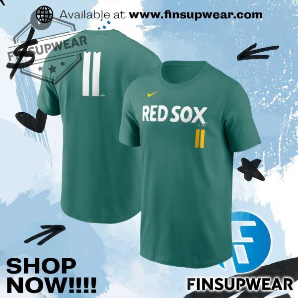 Mens Boston Red Sox Rafael Devers Nike Green 2025 City Connect Fuse Name Number Tshirt finsupwear 1 1