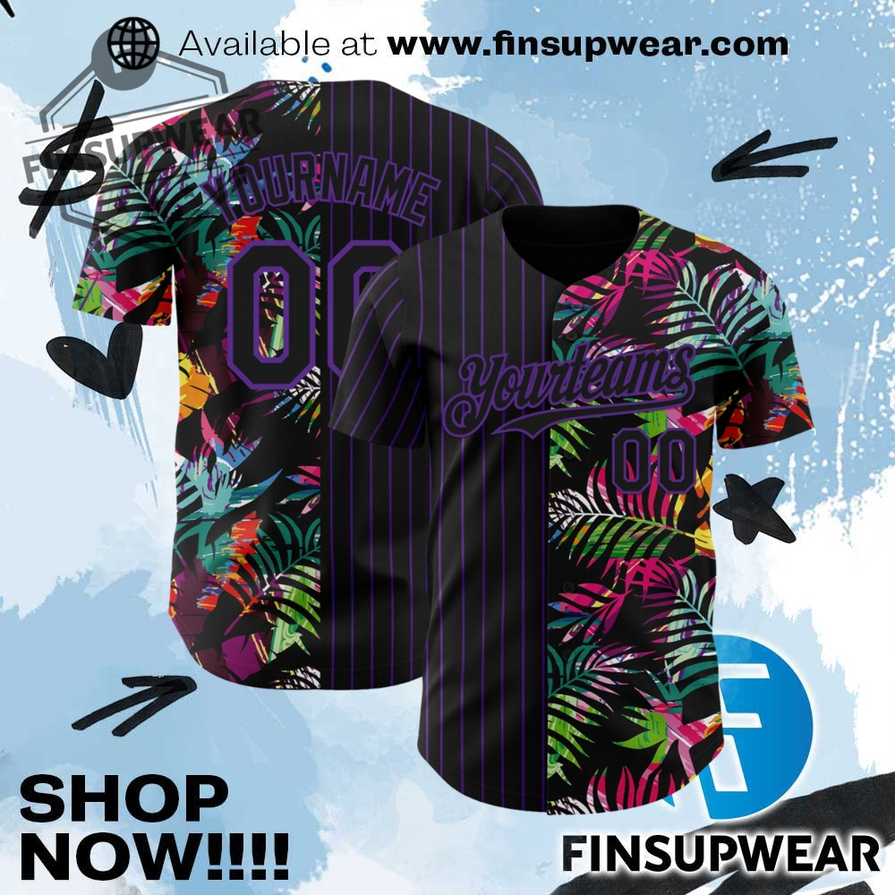 Top Trending 2025: Must-Have Hockey Jerseys, Basketball Jerseys and Baseball Jerseys 5 Custom Black Purple 3D Pattern Design Pinstripe Tropical Palm Leaves Authentic Baseball Jersey