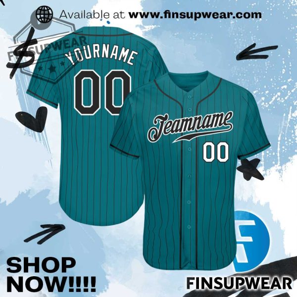 Custom Teal Black Pinstripe Blackwhite Authentic Baseball Jersey finsupwear 1