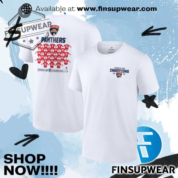 Florida Panthers Fanatics 2024 Stanley Cup Champions Jersey Roster Tshirt finsupwear 1