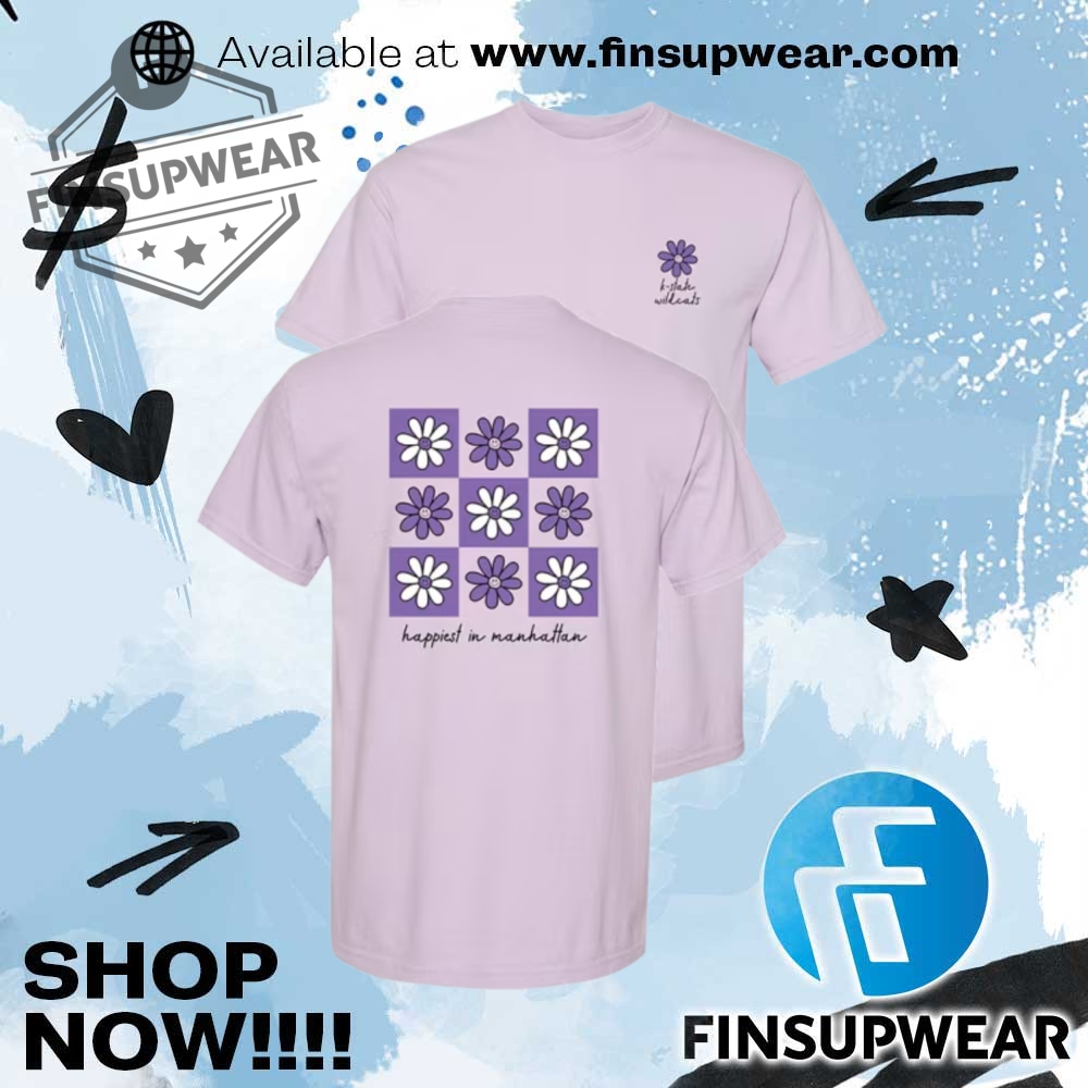 Kstate Wildcats Lavender Summit Sportswear Smiley Flower Squares Short Sleeve Tshirt