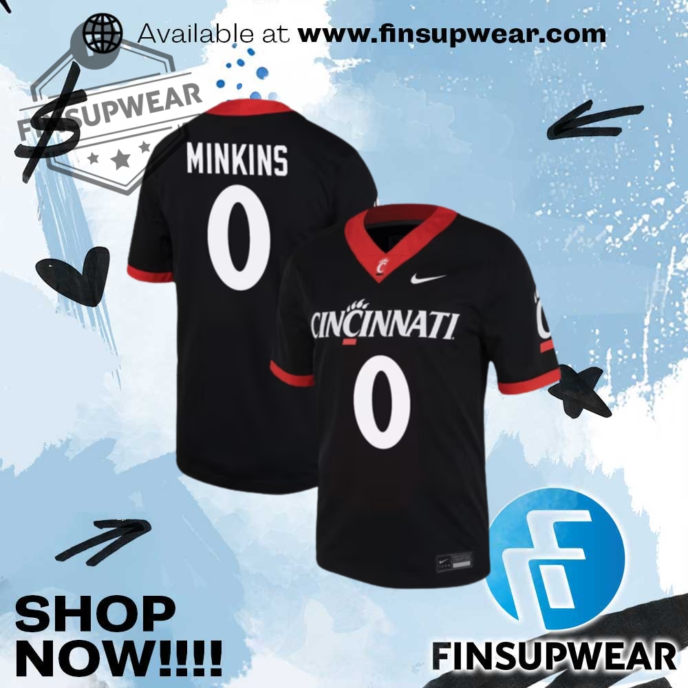 Josh Minkins Jr Nike Mens Black Cincinnati Bearcats Game Name And Number Football Jersey