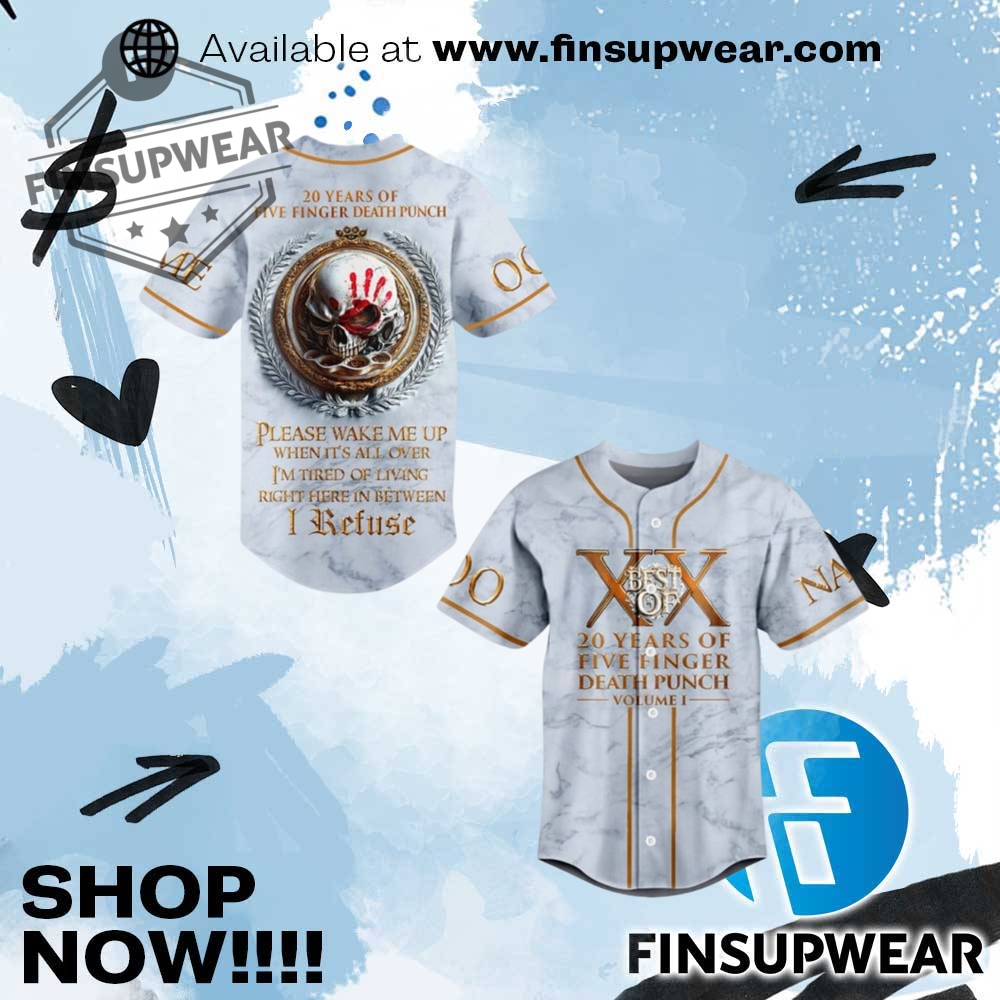 Five Finger Death Punch 20Th Anniversary Best Of Baseball Jersey 1 Five Finger Death Punch 20th Anniversary Best Of Baseball Jersey