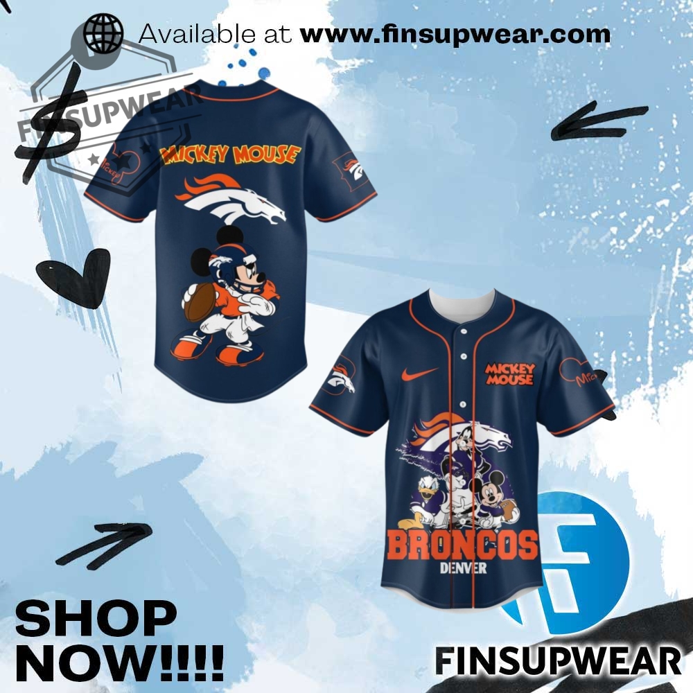Denver Broncos Nfl X Mickey Mouse Baseball Jersey 1 Denver Broncos NFL x Mickey Mouse Baseball Jersey