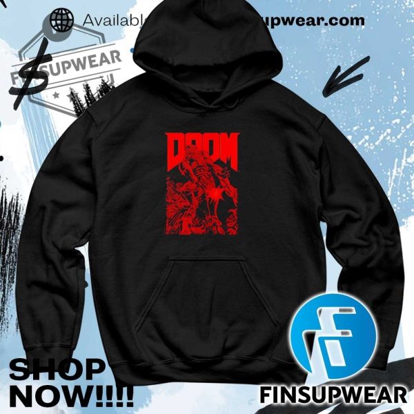 Doom Red Sketched Cover Art Retro Video Game Shirt finsupwear 4