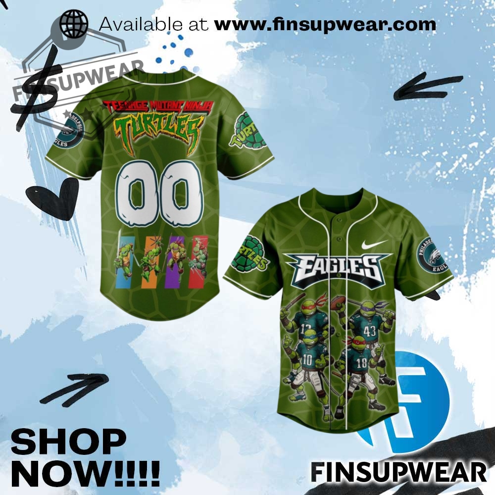 Philadelphia Eagles Nfl X Ninja Turtles Baseball Jersey 1 Philadelphia Eagles NFL x Ninja Turtles Baseball Jersey
