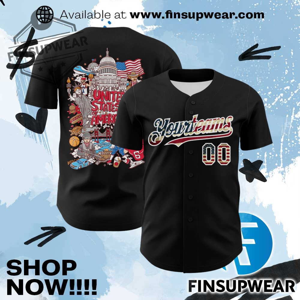 Custom Black Vintage Usa Flagwhite 3D Patriotic American Symbol Authentic Baseball Jersey 1 Custom Black Vintage USA Flag-White 3D Patriotic American Symbol Authentic Baseball Jersey