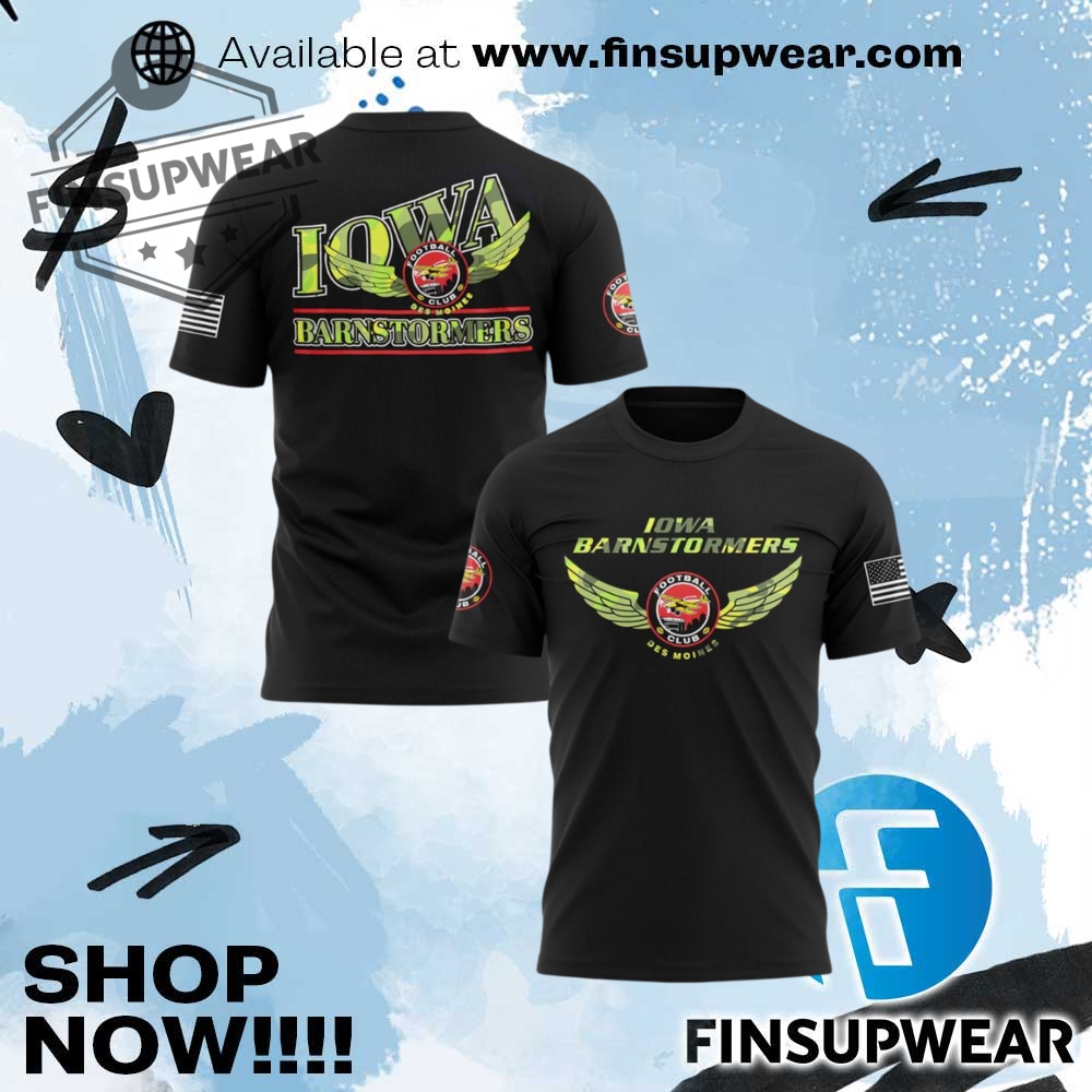 Top Trending Summer 2025: The 3D Sports T-Shirts You Need Now 8 Iowa Barnstormers 2025 Military Night Tshirt