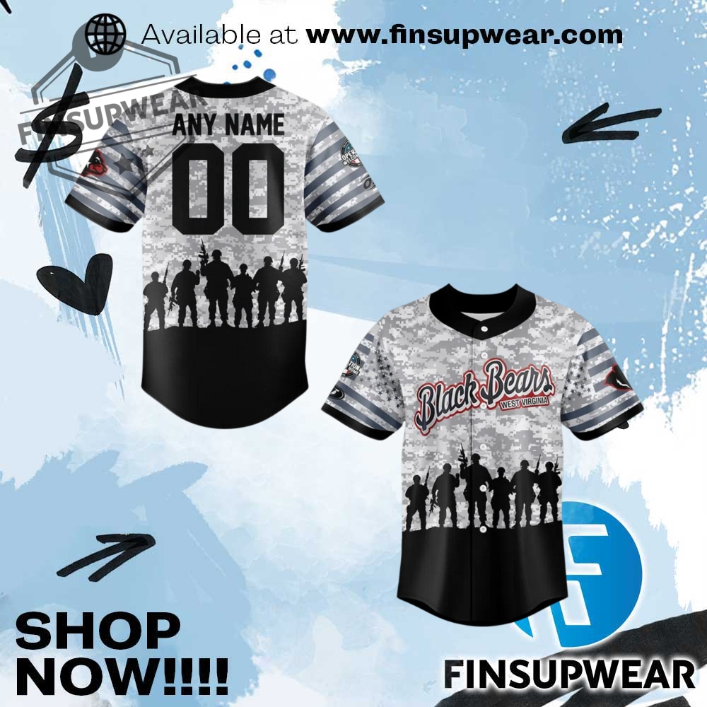 West Virginia Black Bears Military Appreciation Night Baseball Jersey finsupwear 1