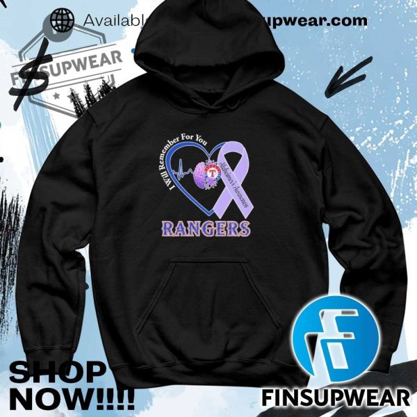 Alzheimers Awareness Heart I Will Remember For You Texas Rangers Shirt finsupwear 4