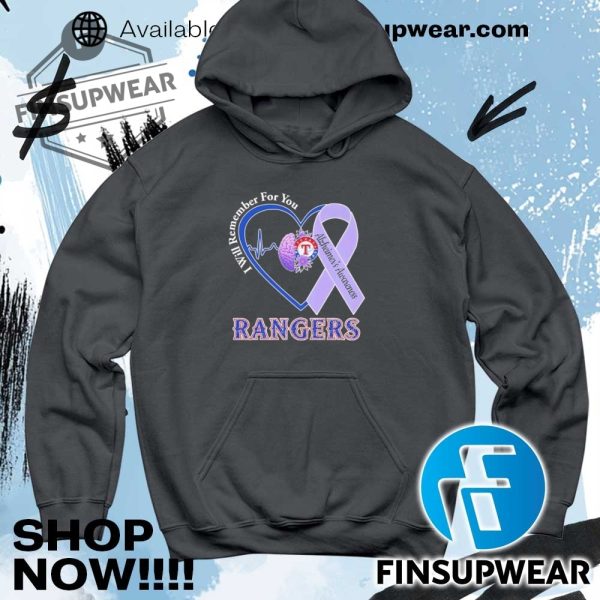 Alzheimers Awareness Heart I Will Remember For You Texas Rangers Shirt finsupwear 5