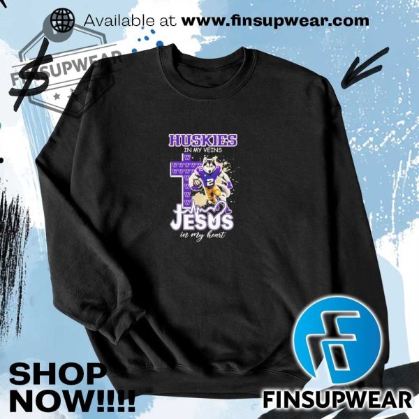 Washington Huskies In My Vein Jesus In My Heart Shirt finsupwear 3