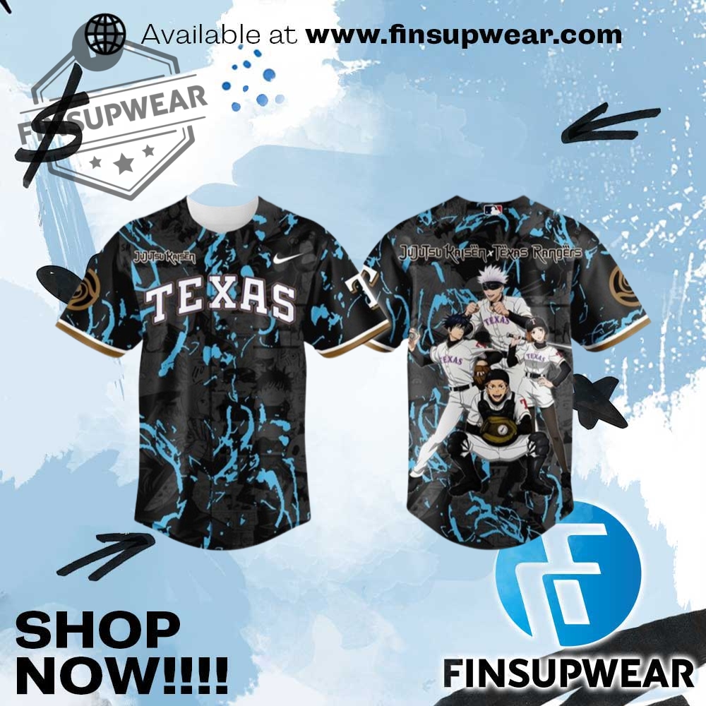 Texas Rangers X 2025 Jujutsu Kaisen Night Jersey finsupwear 1